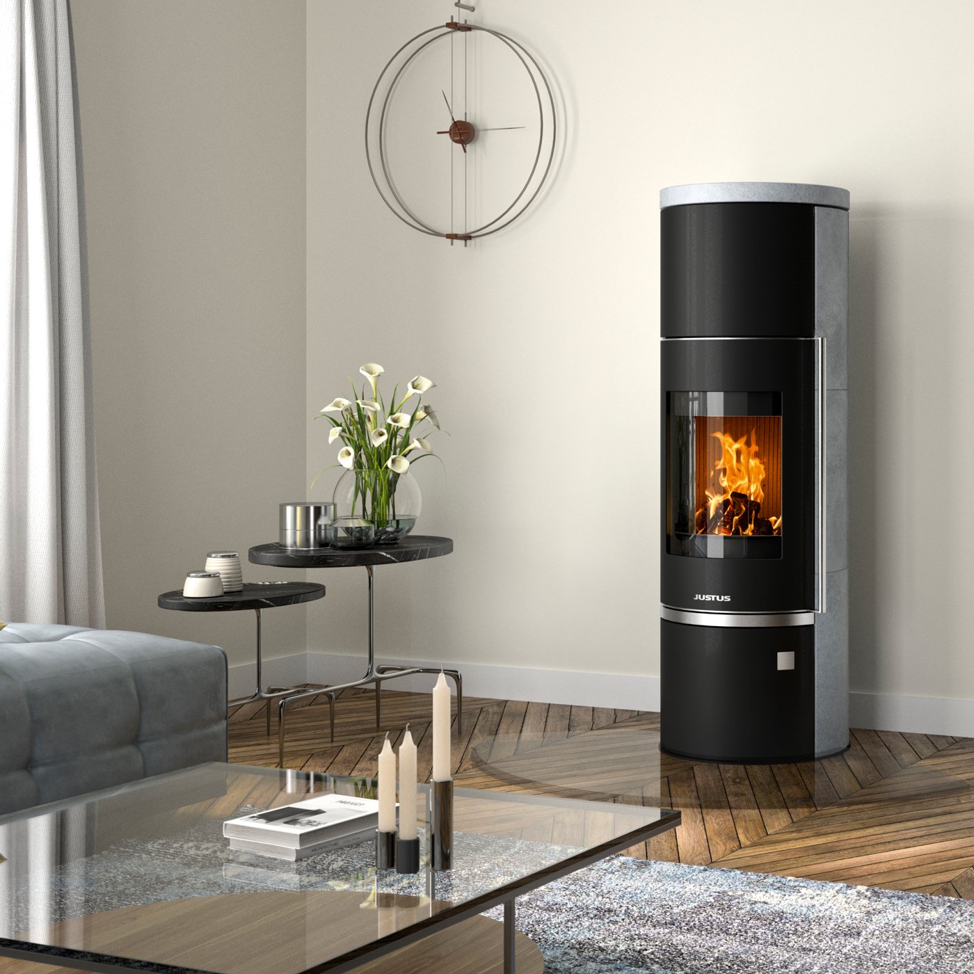 JUSTUS Faro W+ 2.0 Kaminofen 7 kW – Speckstein/Schwarz – Speckstein-Ausführung