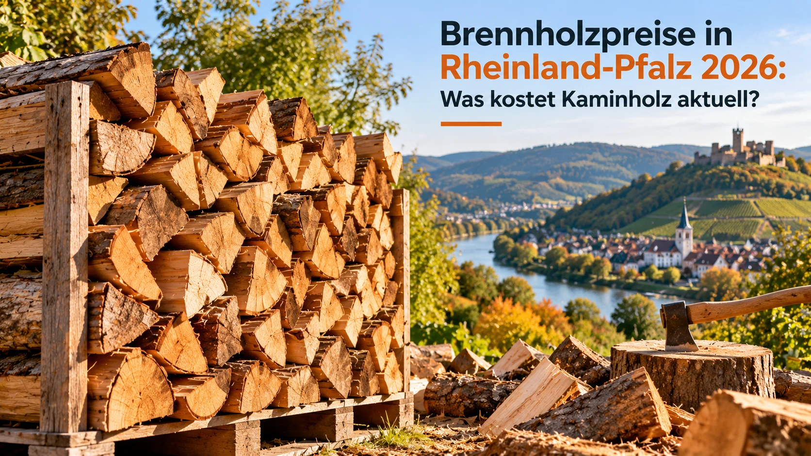 Kammergetrocknetes Brennholz in Rheinland-Pfalz mit gestapelten Holzscheiten