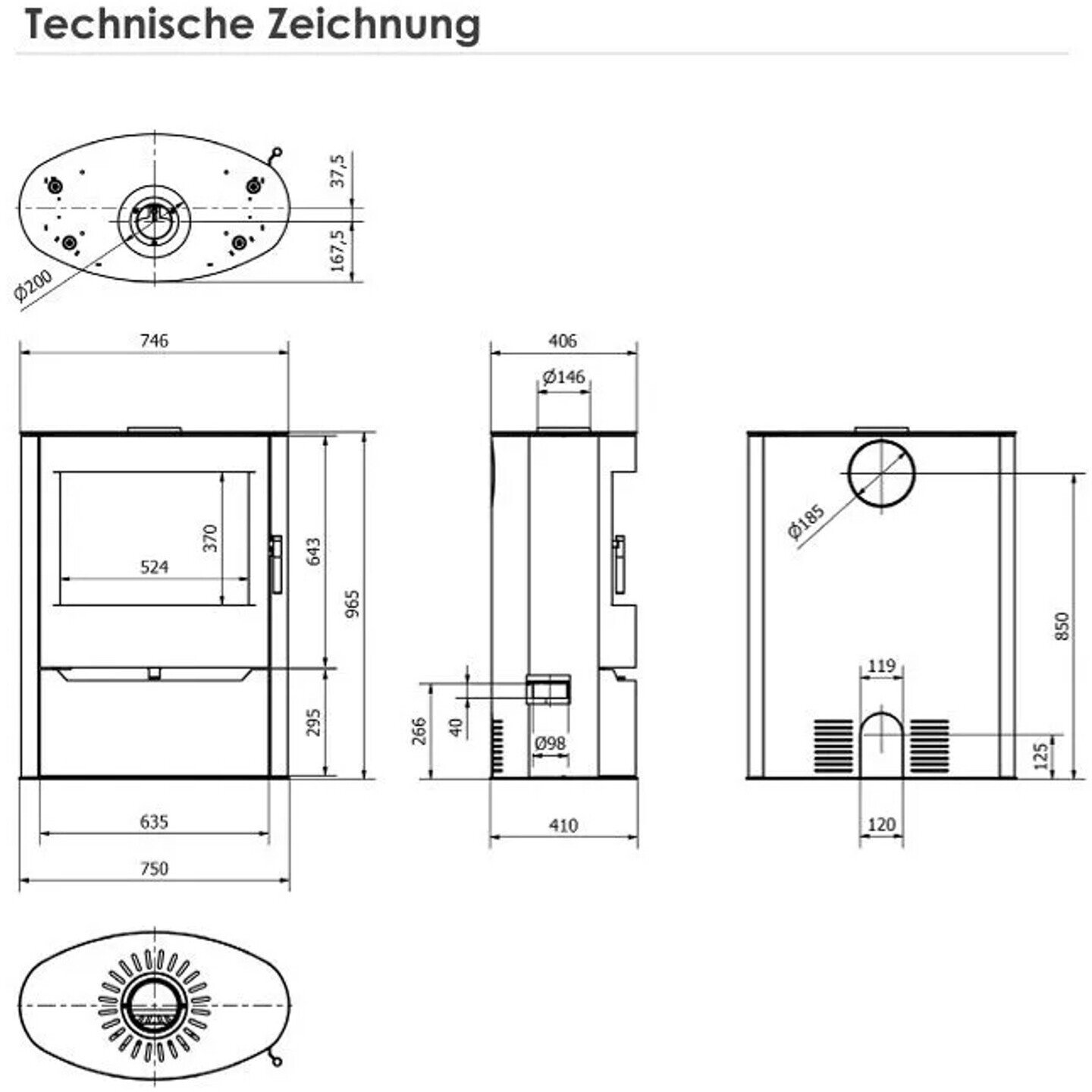 ILDNORD Renvik Kaminofen 10 kW – Stahl Schwarz – Panoramaansicht