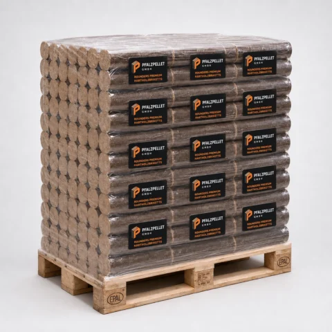 Rounders Premium – Hartholzbriketts (reine Buche) – Palette 960 kg