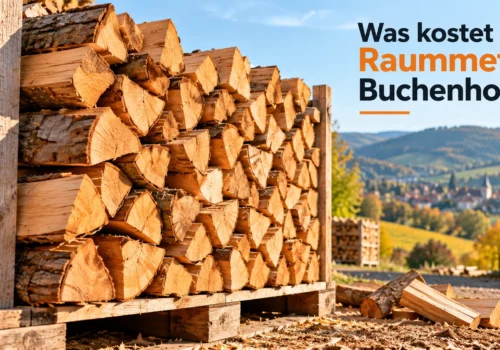 Gestapeltes kammergetrocknetes Buchenholz als Raummeter für Kamin und Ofen