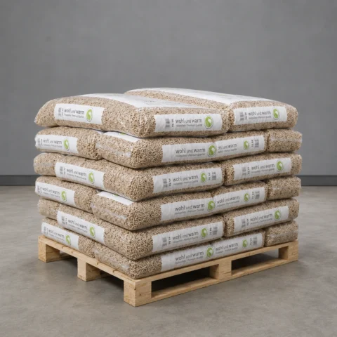 wohl und warm Holzpellets, 6 mm, Sackware – halbe Palette 495 kg